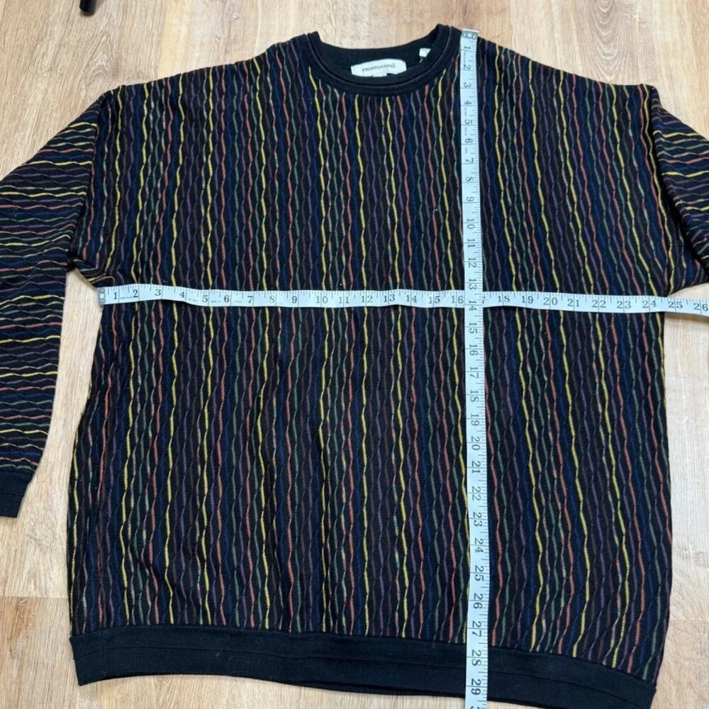 Y2K Pronto Uomo Multicolor Striped Knit Sweater Xl Mens Textured Cotton Pullover